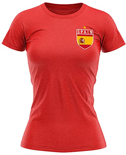 Camiseta de fútbol de España para mujer - Camiseta retro con insignia de la bandera de España - Camiseta de fútbol americano europeo 2020 - Torneo de España 2021 Footy Soccer Top, rosso, XL