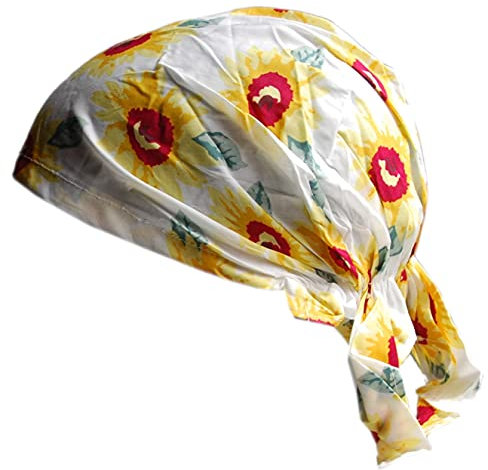 Cool4 Sommer Kopftuch Strand Bandana Meer Beanie Sonne Sonnenschutz Mütze Chemo Cap A04 (Natur mit Sonnenblumen)