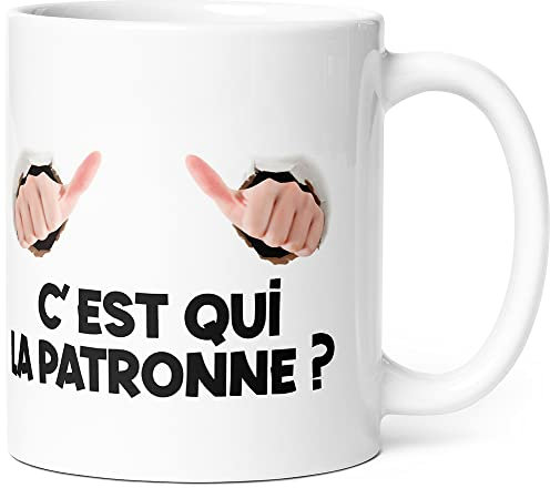 Mug Humour C’est Qui la Patronne Tasse Message drôle. Idée Cadeau Original pour Ami Couple Amoureux Collègue Frère Sœur Chef Patron Femme pour Anniversaire Noël. Souriez dès le Réveil.
