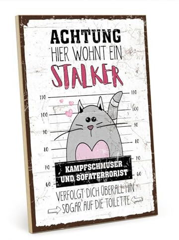 TypeStoff Holzschild mit Spruch – Katze – im Vintage-Look mit Zitat als Geschenk und Dekoration zum Thema Lustig - HS-01164