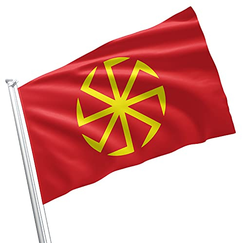 Lebendiges Kolovrat-Symbol, Flagge, Banner, 90 x 150 cm, strapazierfähiges Polyester mit Messingösen, doppelt genäht für slawischen Stolz