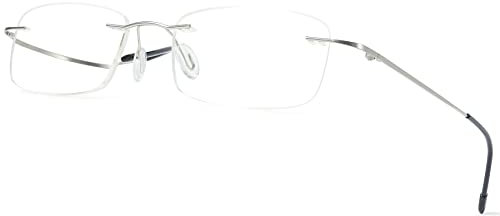 Lanomi Randlos Lesebrille Blaulichtfilter Metall Ultralight Herren Damen rechteckig Lesehilfe Anti-Blaulicht Brillen 1,0 1,5 2,0 2,5 3,0 3,5 4,0(Silber,3.0)
