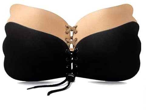 2 Stück Trägerloser Klebe BH | Hautfreundlicher Silikon Push UP BH | Wiederverwendbarer Brust Lift BH mit umweltfreundlichen Zipper für Längeren Halt | Silikon BH für rückenfreie Abendkleider (D)