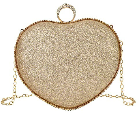 MEGAUK Damen Herz Clutch Glitzer Abendtasche Glänzend Handtasche Herzform Strass Kleidtasche Envelope Tasche mit Kette für Hochzeit Wedding Prom Party
