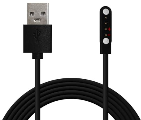 OcioDual USB-Ladekabel für 4-polige Smartwatches mit 9mm Abstand, Magnetfuß, verschiedene Smartwatch-Modelle, Schwarz