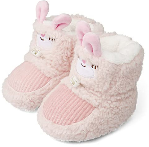 LACOFIA Baby Mädchen Winterschuhe Hausschuhe Baby rutschfest Weiche Sohle Warme Warme Krabbelschuhe Rosa 6-12 Monate
