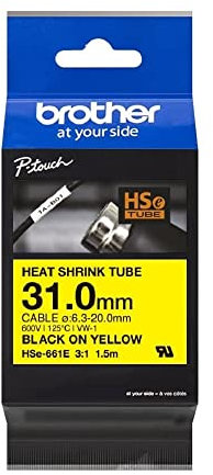 Brother Original Pro Tape HSe-661E Schrumpfschlauch – schwarz auf gelb