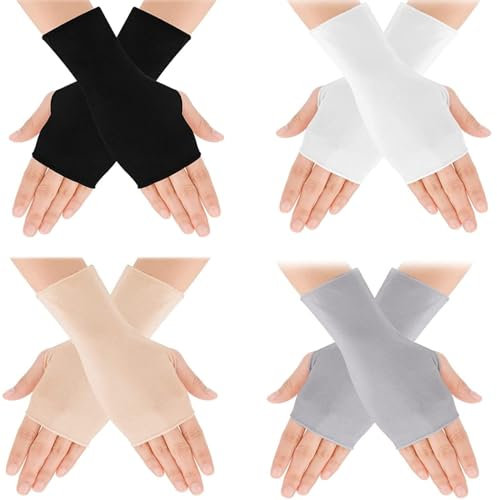Xinjieda Gloves 4 Pairs, Women's modal fabric Fingerless Gloves, Sun Protection, Lightweight, Breathable, Touchscreen, for Outdoor Activities, Girls, Multicolor