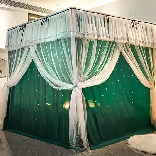 Süße Prinzessin Hollow Stars 4 Eckpfosten Betthimmelvorhang mit Moskitonetz wie Sternenhimmel für Erwachsene Mädchen Jungen Betthimmel Kind Kinderbett Schlafzimmer Dekoration (Grün, King)