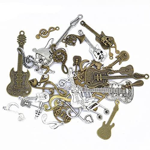 Guoguonb 40 Stücke Retro Musik-Anhänger Schmuck Antik Steampunk Noten Metall Anhänger Gitarre Klavier Charm Anhänger für Musikliebhaber Schmuck Basteln Armband Halskette(Mix)