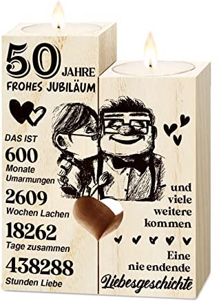 Goldene Hochzeit Geschenke, 50. Hochzeitstag - Kerzenständer aus Holz , Deko, Glücklich 50. Jahrestag für Frau Mann Paare