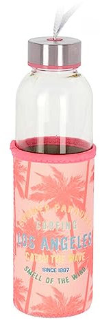 hibuy Gourde Los Angeles - 400 ml - Anti-fuite et convient aux boissons gazeuses - Verre transparent avec housse en néoprène