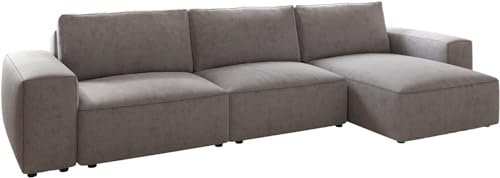 DELIFE Eckcouch Lanzo L Mikrofaser Grau 360x160 cm Recamiere variabel