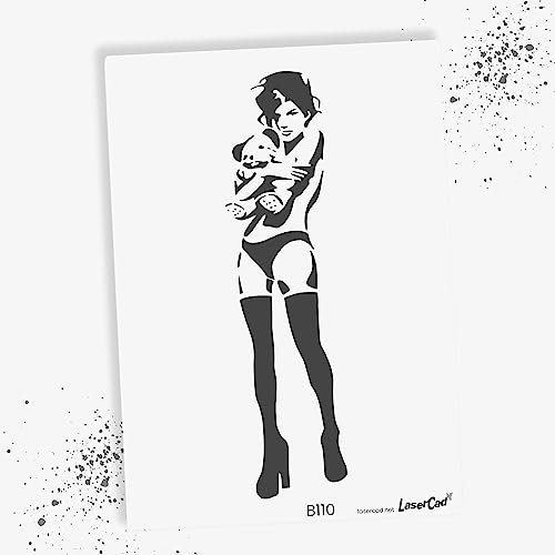 LaserCad Schablonen BANKSY Streetart (B110, Girl Hugging Teddy, DIN A2) Stencil für Graffiti, Airbrush, Kunst, Deko, zum Malen