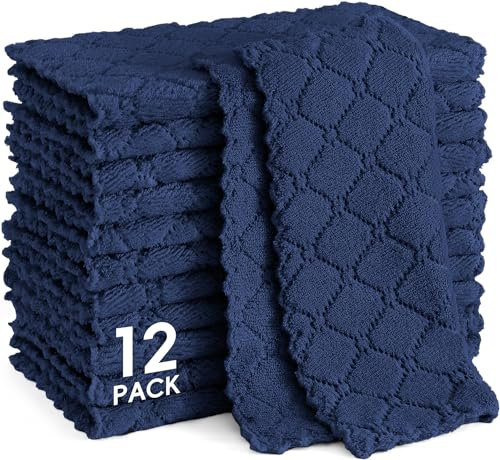 Moosfor Reinigungstücher Mikrofasertücher Waschbar Putzlappen Mikrofaser Weiche Fusselfrei Geschirrtücher Lappen Küchentücher, 12 Stück, 25x25 cm, Marine Blau