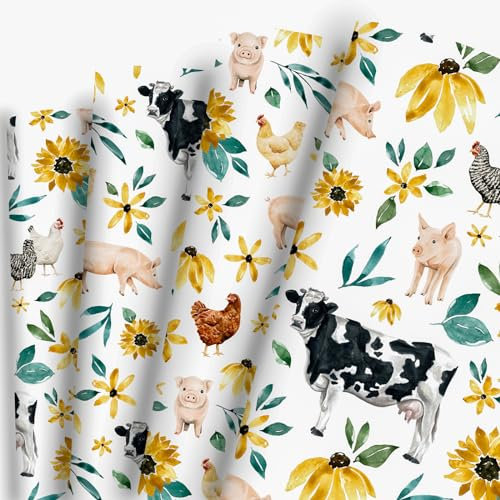 Dtiafu Farmhouse Geschenkpapier, gefaltet, flach, Kuh, Huhn, Boho, Blumenmuster, Geschenkpapier, Großpackung, niedliches Bauernhoftier-Kunstpapier für Weihnachten, Urlaub, Geburtstag, 50,8 x 71,1 cm