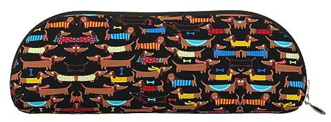 COMAAM Rose Gold Tapete Leder Halbrunde Aufbewahrungstasche Große Kapazität Stift Bleistift Tasche Geeignet Für Die Aufbewahrung Von Stiften Und Kosmetik, I Love My Dog Dachshunds, Einheitsgröße,