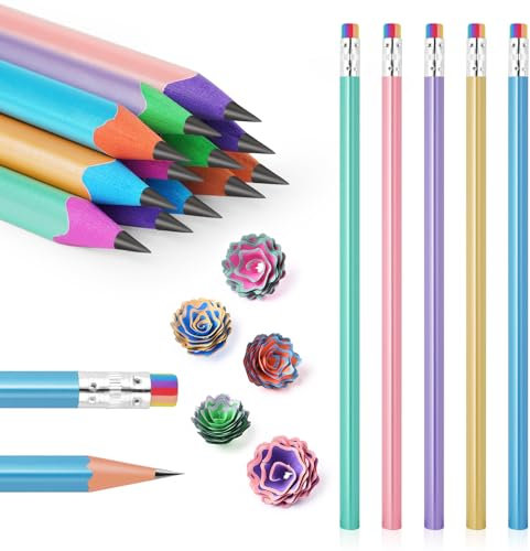 AUAUY Regenbogen-Radiergummi Bleistifte Set, 12er Pack, Mehrfarbig, HB, Holz, Schwarz, Graphit, für Kinder, Schule, Büro, Hochzeit, Party