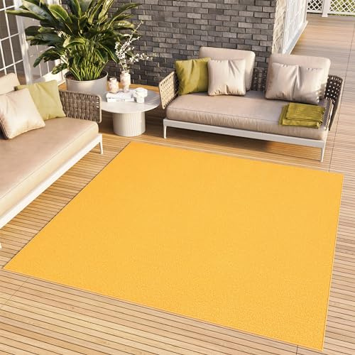 TAPISO Mono Teppich Quadratisch Outdoor Quadrat Gelb 250 x 250 cm | 100% Polypropylen, 6 mm Florhöhe, gewebt