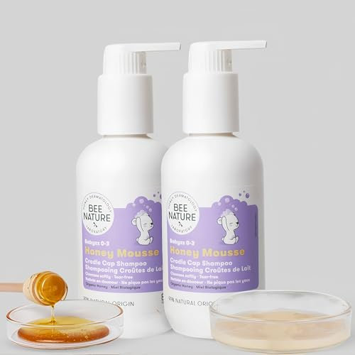Bee Nature - Organic Baby Shampoo - Honey Mousse - Cradle Cap Treatment - Tear-Free - 99.3% Natural - Suitable for Newborns Toddlers with Dry, Sensitive, Itchy, Eczema Scalp - Pack of 2(2 x 200ml)