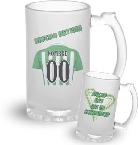 Jarra cerveza personalizada - Regalos originales - Regalos futbol - Camiseta equipos de futbol - Personaliza tu jarra con tu nombre y tu numero - Regalos cerveceros - (Betis)