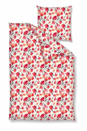 Traumschloss Bettwäsche »Renforcé« 100% Baumwolle | Reißverschluss | 135x200 & 80x80 | Tulpen | rot