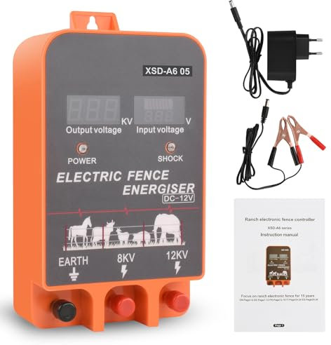 pastor electrico , cerca eléctrica Controlador de pulso de alto voltaje seguro Granja de animales Cerca eléctrica Pastor Granja de animales Pastor eléctrico para vacas, ganado, caballos (Orange)