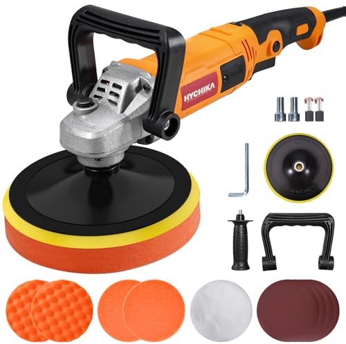 HYCHIKA 1580W Car Polisher and Buffer, Car Detailing Machine with Variable 6 Speeds Control, Pure Copper Motor, Low Noise Design for Car, Sofa Cabinet Tiles Floor, Car Polishing Kit