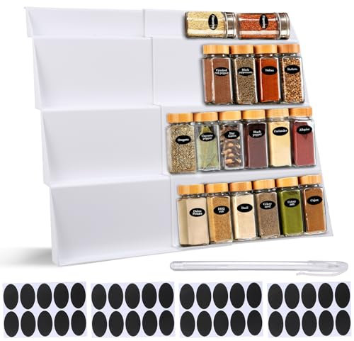 2Stk Gewürzregal Schublade, Gewürz Organizer Schublade Ausziehbar auf 60cm, 4-lagiges Stufendesign Gewürzregal Gewürze Aufbewahrung, Gewürzeinsatz Schublade, Gewürzschublade für Gewürz Organizer, weiß