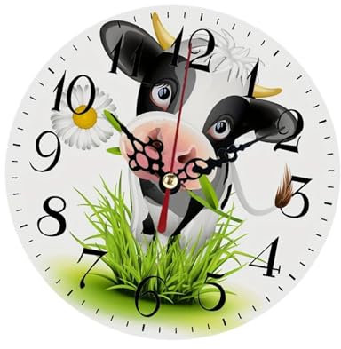 Fenteer Wanduhr aus Holz mit Kuh-Muster, dekorativ, präzises Uhrwerk, leise, kein Ticken, als Einweihungsgeschenk, vielseitig einsetzbar, 25 cm 10 Zoll