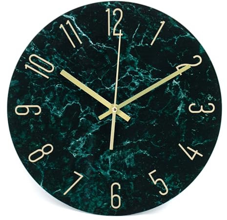 30cm große Wanduhr aus Glas Küchenuhr Marmor Optik auf Klarglas leise Glasuhr ohne Tick-Geräusche (Marble Jade grün)