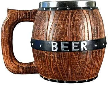 Holz und Edelstahl Bierbecher 450/550 ml - Bierfest glas, Holzfass Bierkrug, Holzkrug, Bierkrüge Kaffee Becher, Bierkrug Bierbecher für Bar Heimdekoration,Trinkbecher für Kaffee - Barrel Farbe (450ml)