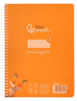 Liderpapel Spiralblock, DIN A5, Lineatur, Kunststoffeinband, 80 Blatt, 90 g, liniert, 3 mm, mit orangefarbenem Rand, 1 Stück