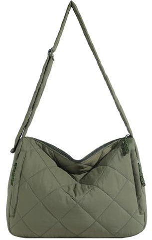 CORIOS Damen Gepolsterte Gesteppte Umhängetasche Puffer Schultertasche Stepptasche Nylon Handtasche Gross Henkeltasche Stoffbeutel Elegant Tote Beutel Leichtgewicht Arbeit Reisen Tragetasche Grün