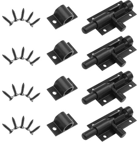 Cjueiom 4 Pack Door Lock Bolts, 2 Inch / 50mm Black Barrel Bolt Latch Heavy Duty, Slide Latch Lock with Screws for Bedroom Bathroom Toilet Shed Garden Gate