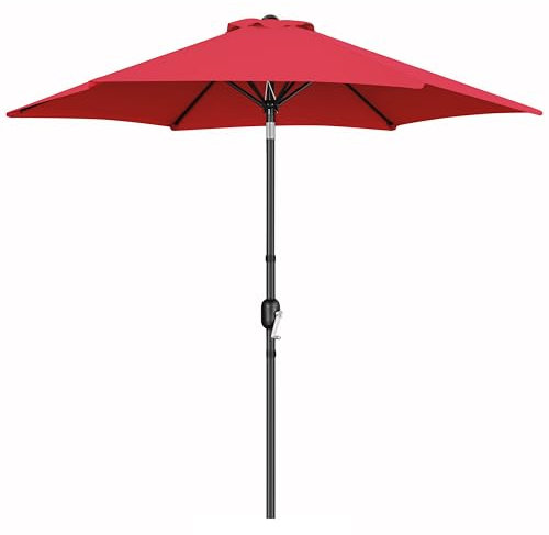 Yaheetech Sonnenschirm 269 cm Rund Gartenschirm mit Kurbel UV Schutz Terrassenschirm Neigbar Kippbar Kurbelschirm UPF 50+ für Balkon/Terrasse/Markt/Garten, ohne Ständer, Rot