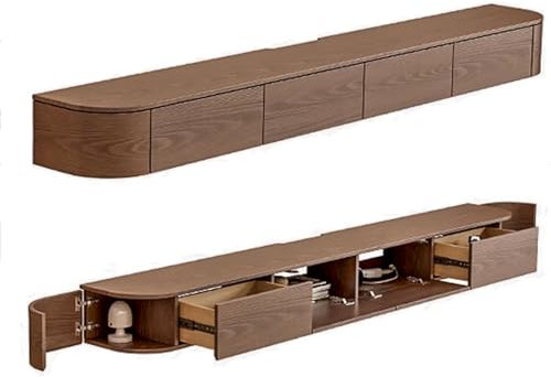 Kchsdool Floating TV Unit with LED Lights, Wall-Mounted TV Cabinet, Media Wall Unit with Storage, Entertainment Unit for Living Room, Modern Floating TV Stand with Drawers and Shelves (Walnut, 200CM)