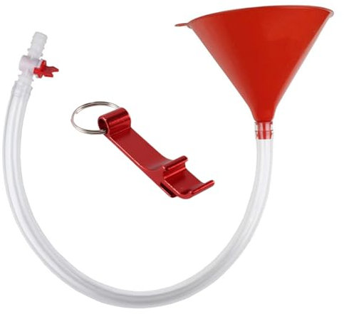 Nicear Einzelrohr-Biertrichter, Kunststoff-Wasserventil, doppelköpfiger Biertrichter mit Ventil und Flaschenöffner für Trink- und Patry-Spiele, rot