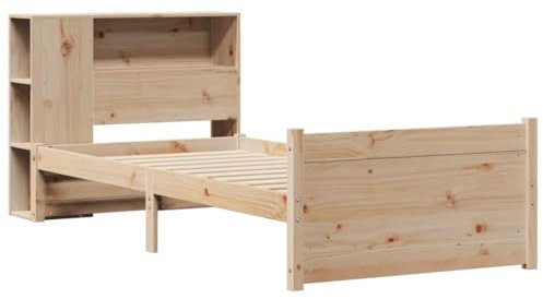 vidaXL Massivholzbett, Bett mit Bücherregal ohne Matratze, Bettgestell mit Lattenrost, Holzbett Einzelbett für Schlafzimmer, 90x200cm Kiefer