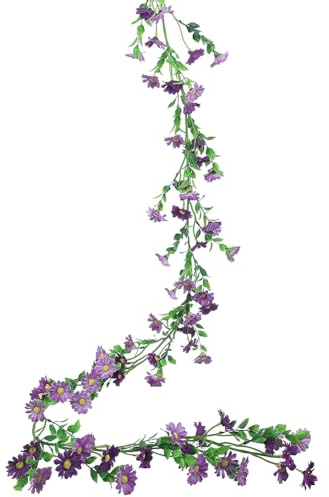 FSSTUD Artificial Daisy Flower Vine Faux Wildflower Garland Cute Silk Hanging Flowers Realistic Hanging Floral Vine Decorative Spring Floral Garland Purple