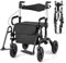 COSTWAY Rollator mit Luftbereifung, faltbar und leicht mit Sitz, 2 in 1 Rollstuhl & Reiserollator, Aluminium, bis 140 kg, Gehhilfe 6-fach höhenverstellbar, Gehwagen mit Tasche & Stockhalter (Schwarz)