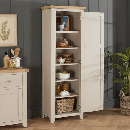 The Furniture Market | Cheshire Dove Grey | Single Shaker Kitchen Pantry Storage Cupboard | Tall Shaker Storage Cabinet | Adjustable Shelves & Hooks | H 1800 x W 610 x D 410mm
