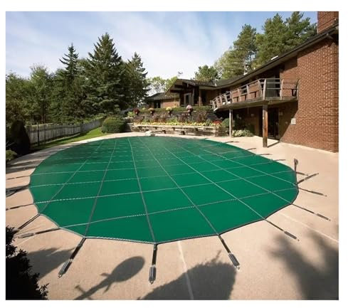Copertura di sicurezza per piscina interrata, protezione invernale resistente per pavimenti in legno e cemento, include kit di molle di ancoraggio in ottone