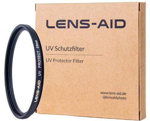 Lens-Aid Filtro UV 58mm - Filtro de lente con cristal Schott B270 - Filtro protector ultravioleta con nanorrevestimiento 18x contra arañazos, polvo, arena - efecto loto (repelente al aceite y al agua)