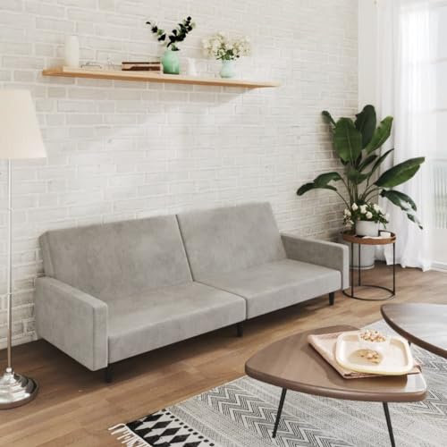 Snsowed Schlafsofa 2-Sitzer Hellgrau Samt, Loungesofa, Sofas & Couches, Relaxsofa, Couch für Wohnzimmer - 375737