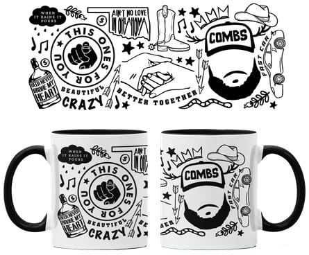 Willow Gifts - Luke Combs Music Doodle Western Country Fast Car Gift Mug | Birthday Gift for Friend 11oz Ceramic Tea Coffee Cup