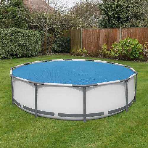 SUDS-ONLINE 18ft Round Solar Pool Cover, Swimming Pool Blanket, Blue, for Above Ground Inflatable, Steel frame and Inground Pools HEAVY DUTY 200 MICRON