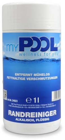 myPOOL Randreiniger 1 l - Kraftvoller Poolreiniger gegen fetthaltige Schmutzränder - Effektive Wasserlinienreinigung - Unverdünnt oder verdünnt anwendbar