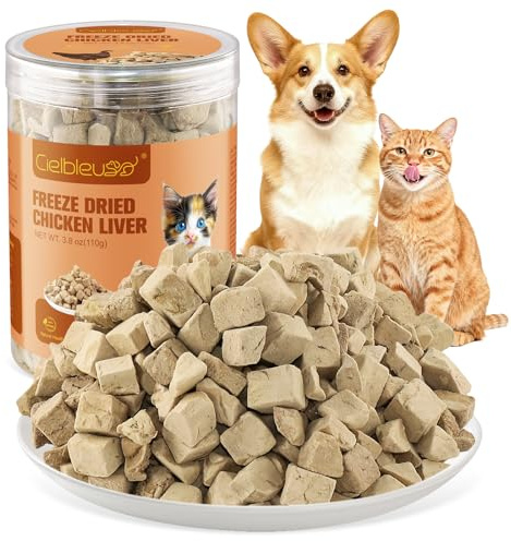 Snack liofilizzato per Gatti, 110g Fegato di Pollo liofilizzato per Cani e Gatti, 100% Fegato di Pollo, Snack ad Alto Contenuto Proteico per l'addestramento o Come Condimento per i Pasti