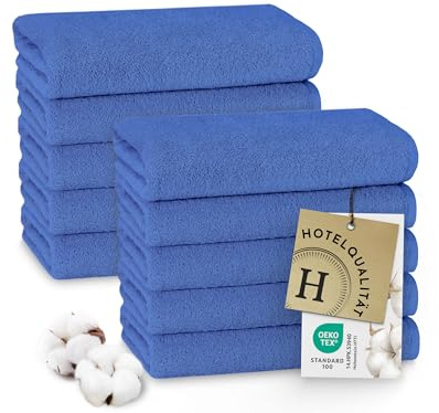 ZOLLNER 10er Set Handtücher in 50x100 cm - weiche und saugstarke Baumwolltücher in blau - mit praktischem Aufhänger - waschbar bis 95°C - Baumwolle - Hotelqualität